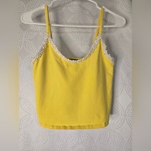 Forever 21 Yellow Camisole with White Floral Trim